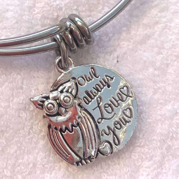 “Owl Always Love You” Charm Bracelet -Silver Finish, Expands 2”- 3.5” - Picture 2 of 3